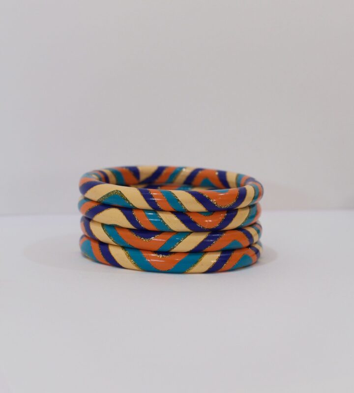 4 piece Juli Chudi in Multani with blue orange golden